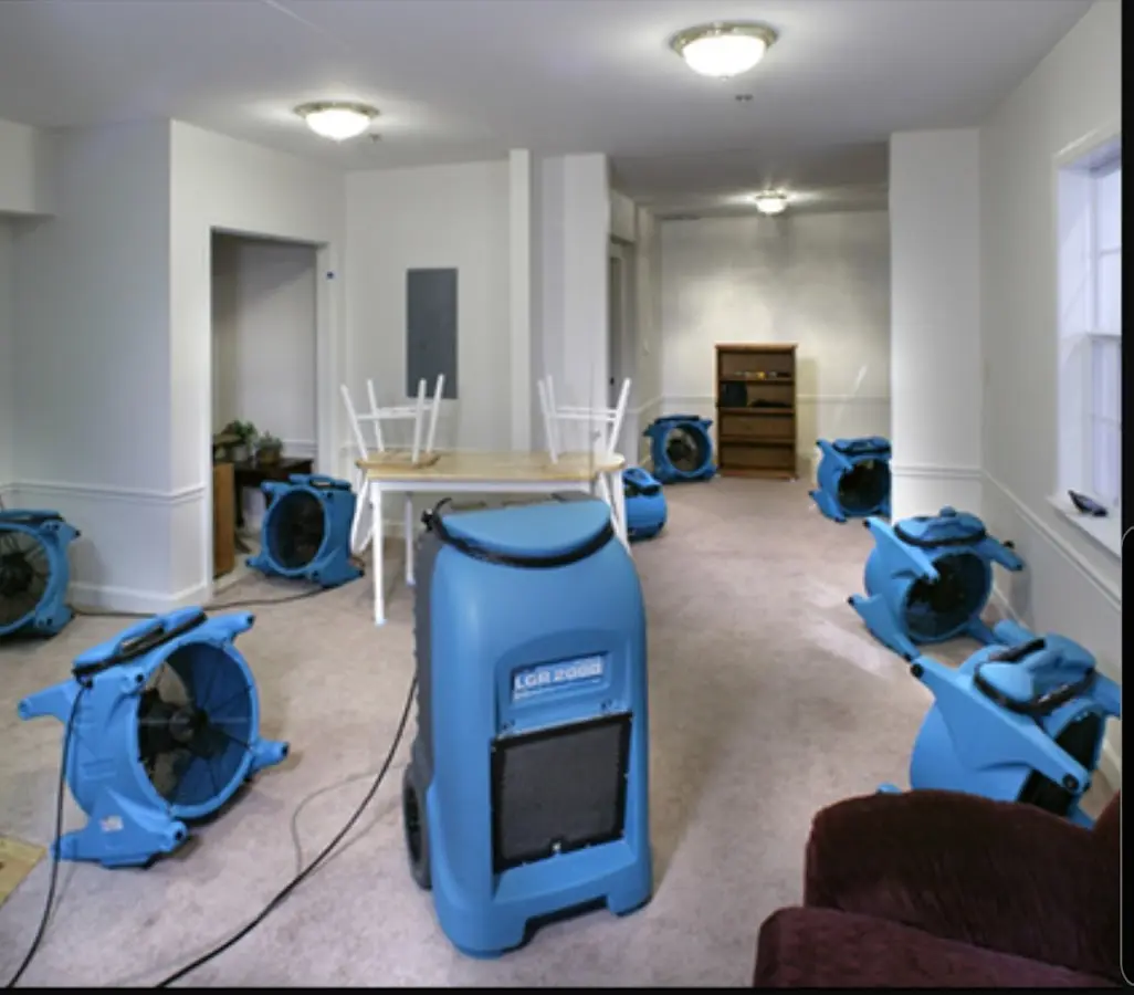 Air movers and dehumidifier setup for Water Damage Restoration in Caddo Mills
